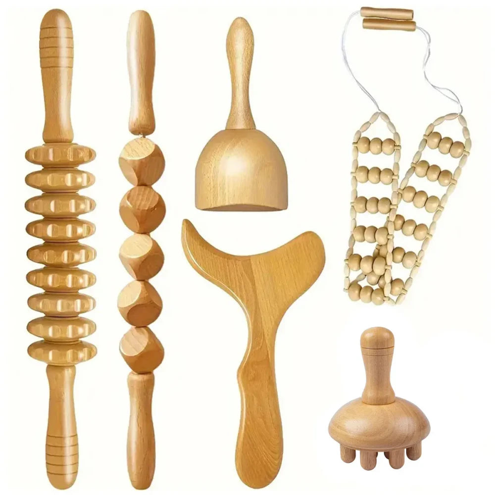 Wooden Maderotherapy Body Massage Tool Set