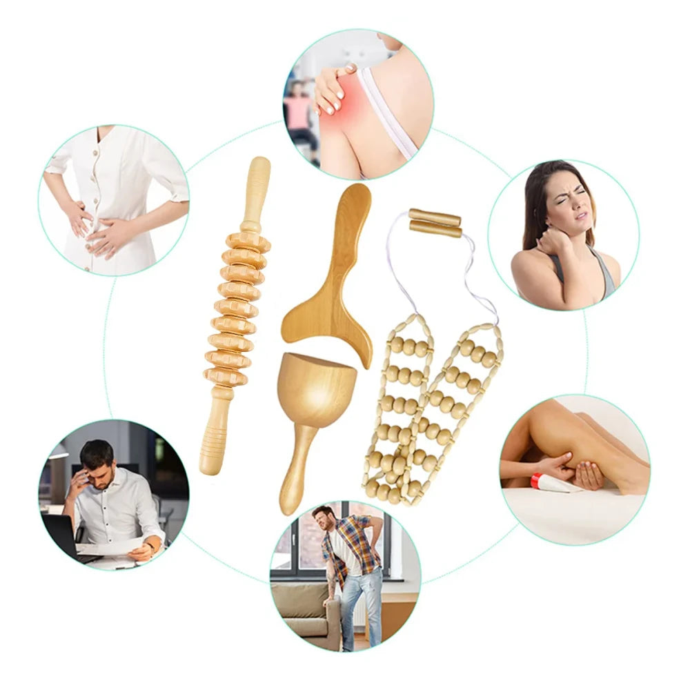 Wooden Maderotherapy Body Massage Tool Set