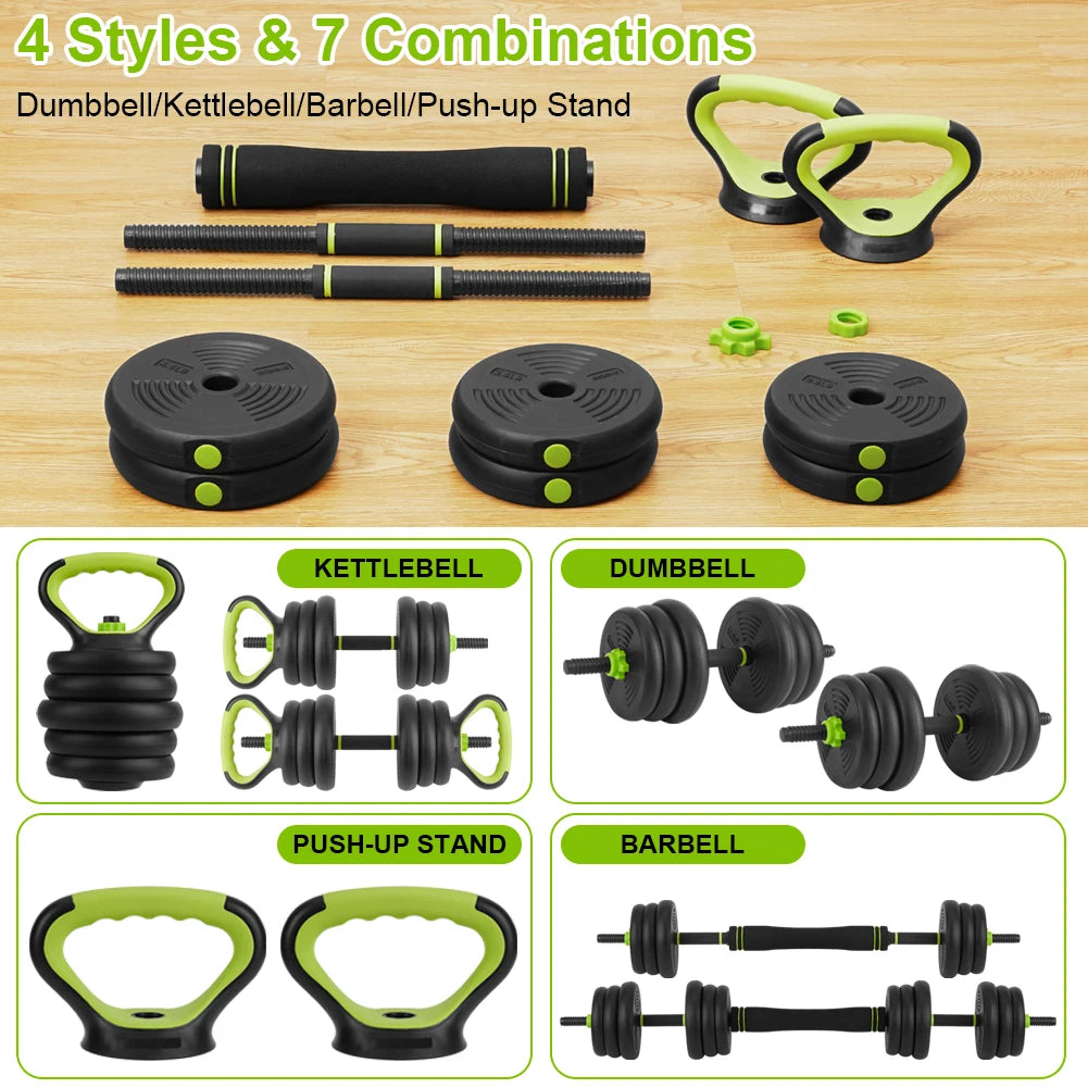 Adjustable Dumbbell Set 4-in-1 – 44/66/88 lb Weights, Barbell & Kettlebell Converter | Own Your Glow