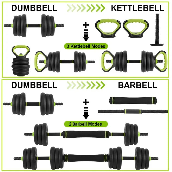 Adjustable Dumbbell Set 4-in-1 – 44/66/88 lb Weights, Barbell & Kettlebell Converter | Own Your Glow